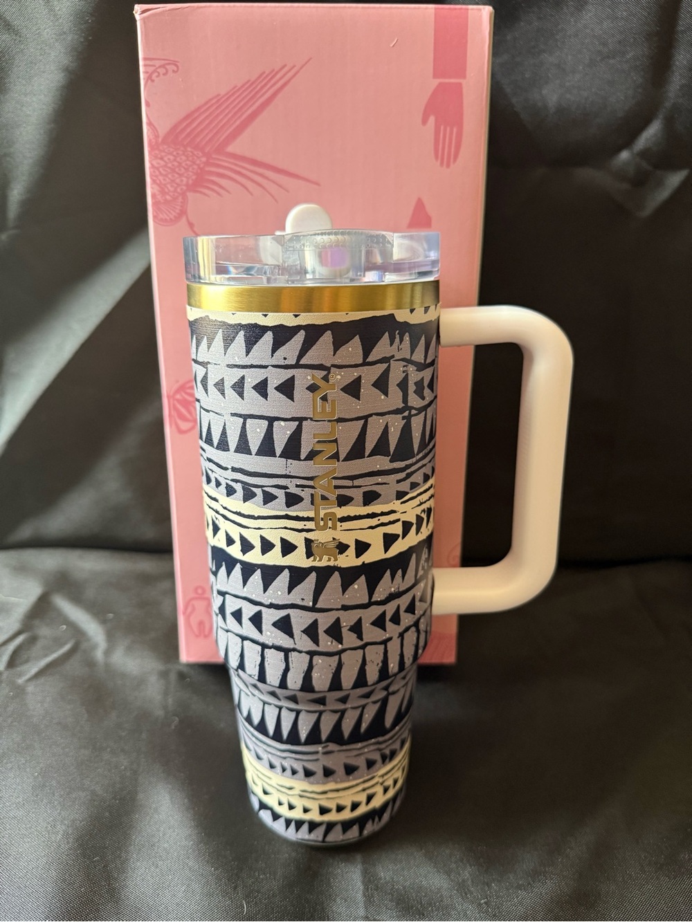 Stanley 30z Multi Color Aztec-Pattern Travel Tumbler with Handle Flip Top